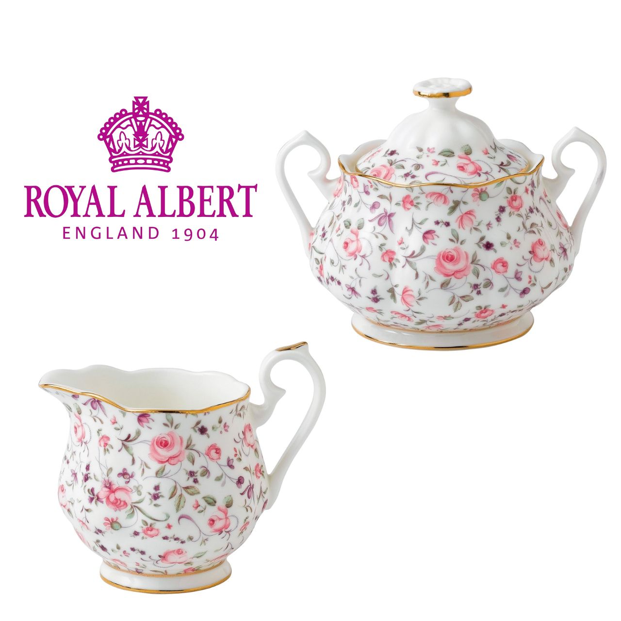 Vibrant and vivacious, Rose Confetti is a beautiful new addition to the vintage patterns that have made Royal Albert famous the world over. Youthful and exuberant, this beautiful Rose Confetti 2-Piece set, covered sugar bowl and creamer, all charmingly fashioned in fine bone china and combining classic form with intricate detailing, vibrant colours and a lustrous gold rim.