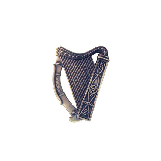 The Irish Harp, dating back to the 12th century, and made famous by bards such as Turlough O'Carolan, the blind harpist and composer, was adopted by Ireland as its national symbol. Here it is portrayed in plated bonze, enhancing the carved detailing.