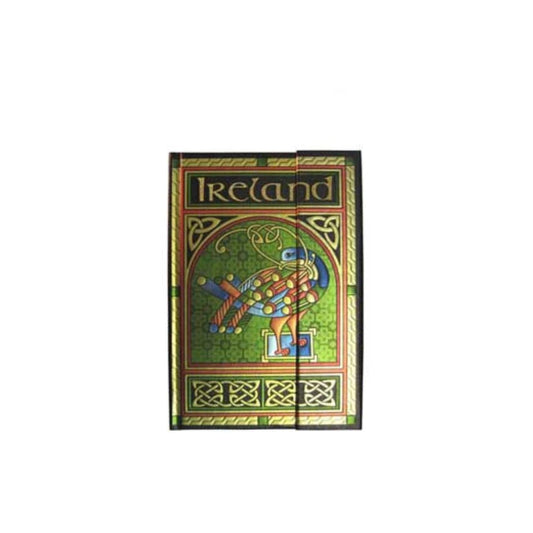 This pattern is inspired by ancient Irish manuscripts which often had gold leaf details in illustrations of the four Gospels. Symbolising immortality, the colourful peacock was a significant subject in ancient Celtic art and the 'eyes' in the peacocks elaborate tail were thought to endow the bird with the gift of foresight.