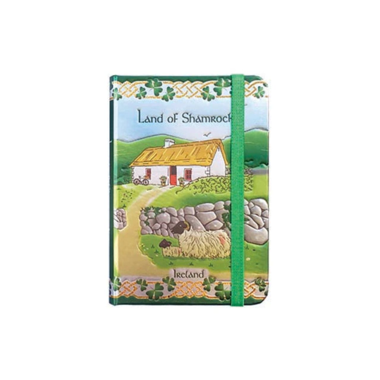 Our Land of Shamrocks notebook, with its colourful scene, will make a wonderful gift. It was designed in Galway, Ireland where a thatched cottage and sheep on the roads is not an unusual sight.
