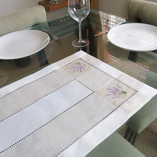 Kinsale Lavender Table Runner 54" x 72" by Samuel Lamont  Our stunning embroidered Kinsale Lavender range features a variety of elegantly designed table textiles to sure bring an element of relaxation and sophistication to your home. 
