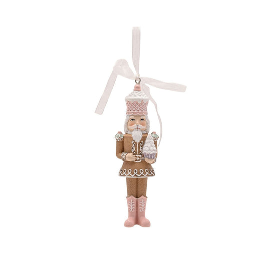 Bring festive cheer to your displays with the Santa & Friends Hanging Pastel Gingerbread Nutcracker, a wonderfully detailed piece perfect for adding whimsy to any tree.