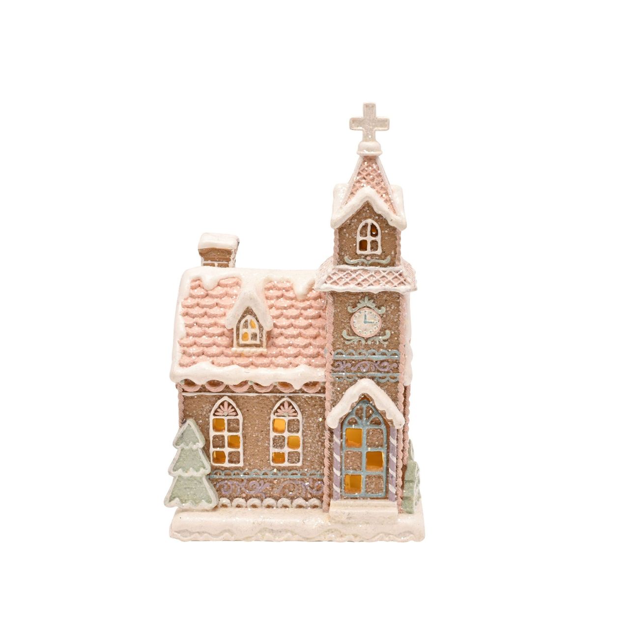 Delight in the festive spirit with the Santa & Friends Light Up Pastel Gingerbread Church - 23cm, a beautiful item for your seasonal range.