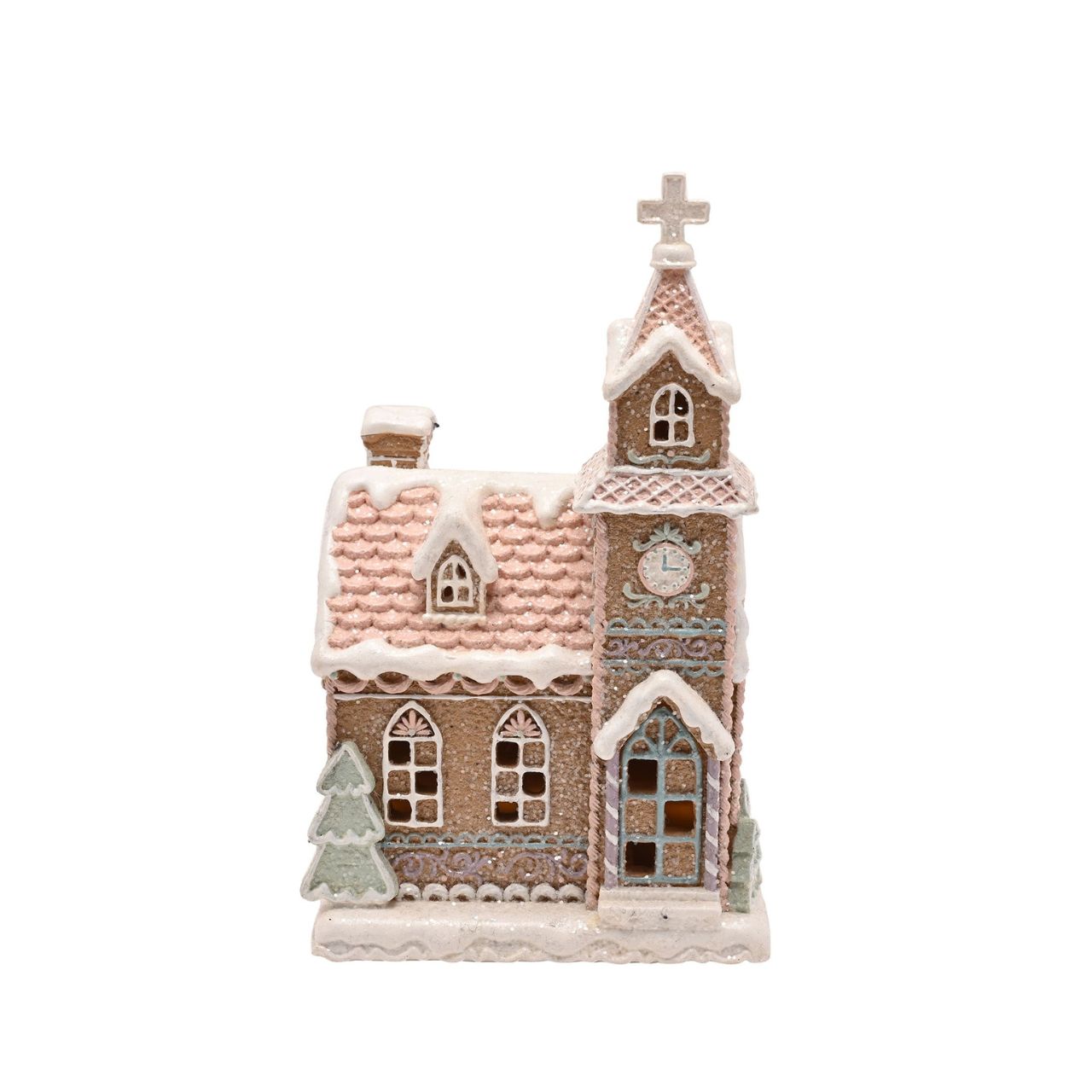 Delight in the festive spirit with the Santa & Friends Light Up Pastel Gingerbread Church - 23cm, a beautiful item for your seasonal range.