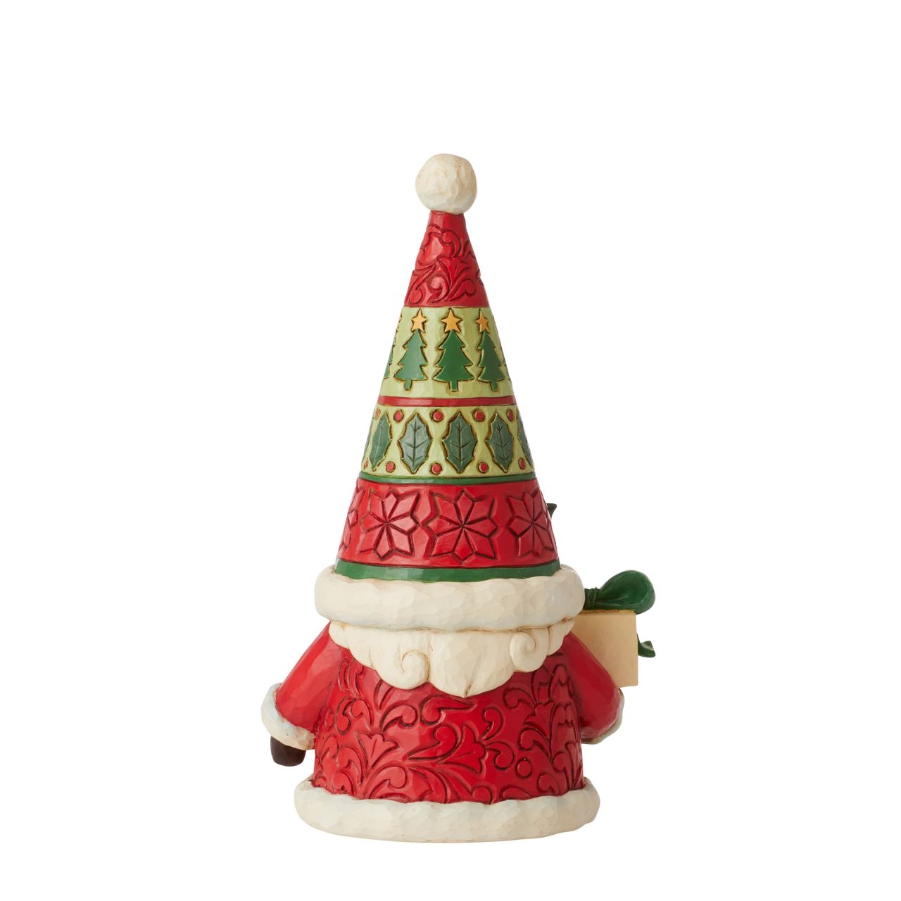 Santa Gnome Figurine by Jim Shore  "Gnomebody loves Christmas as much as Jim Shore" Gnomes have fast become a collectors favourite for Jim Shore and this collection, won't disappoint. This Santa Gnome has a holly on his hat carrying a Jim Shore designed present.