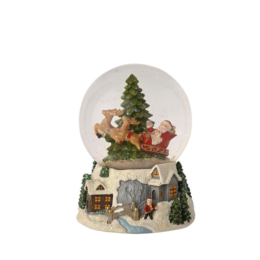 The 'Regal Tidings Santa Sleigh & Tree Snow Globe' captures the season's magic in an enchanting scene.