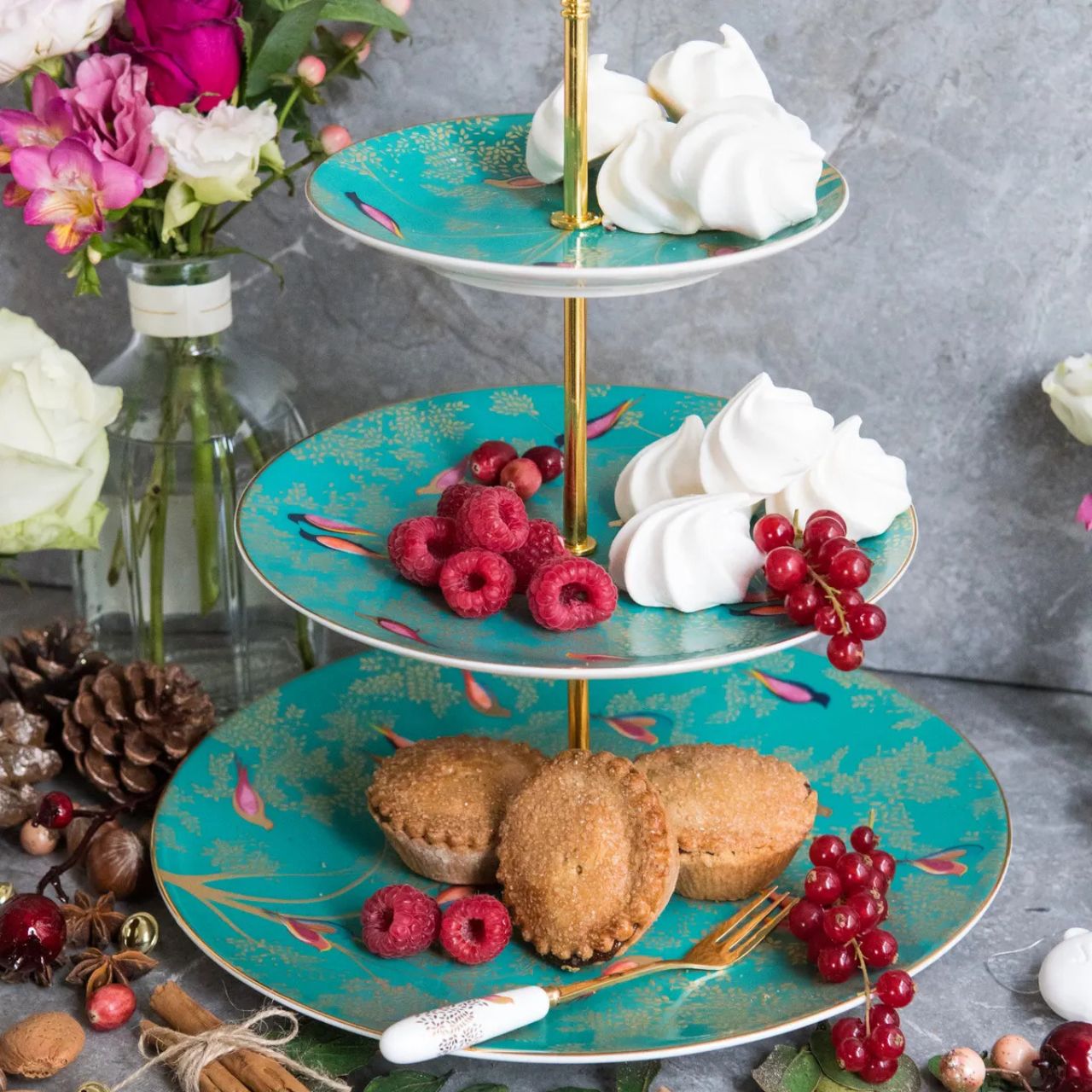An elegant centrepiece for afternoon tea, beautifully embellished in 22 carat gold