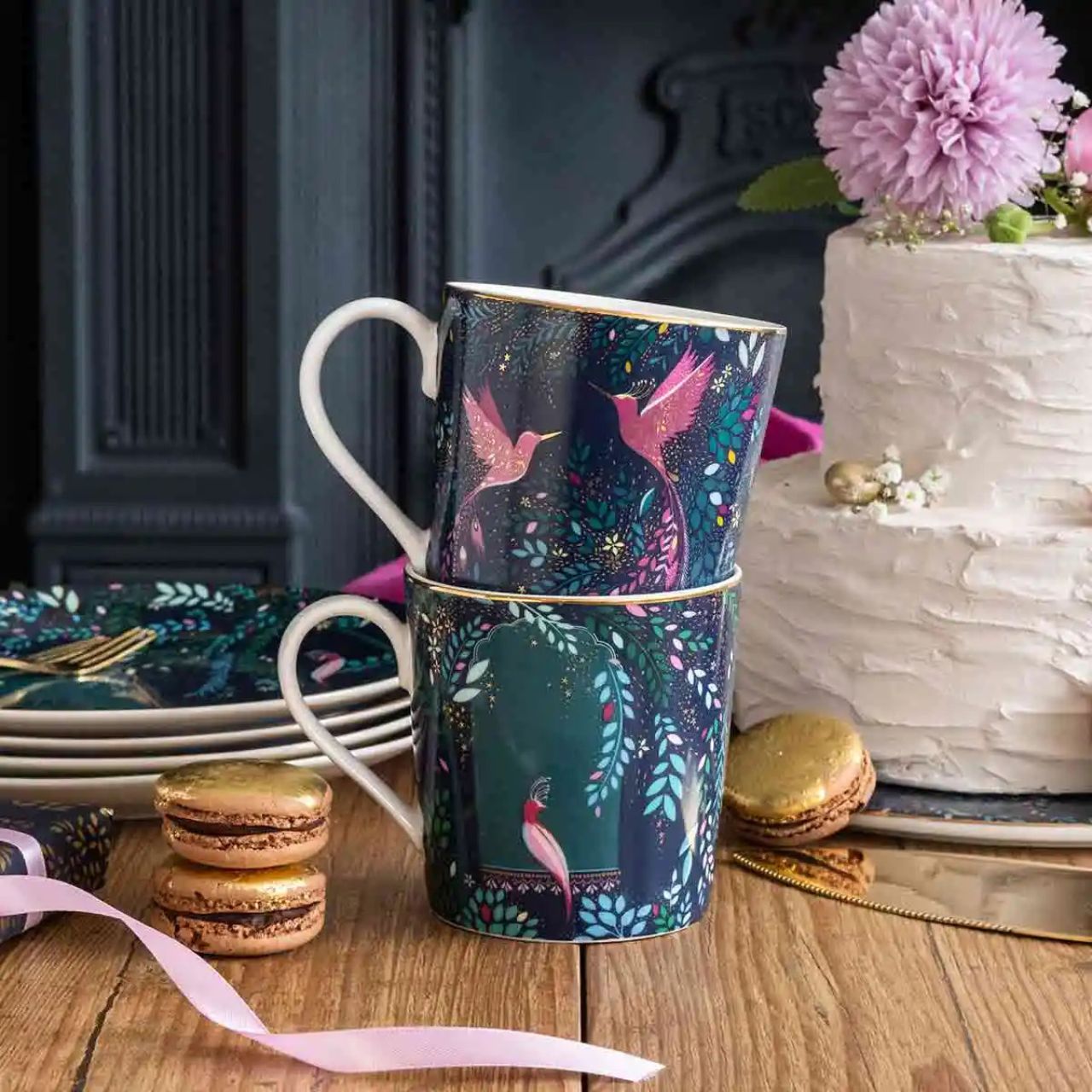 A beautiful fine china mug that exudes elegance and opulence
