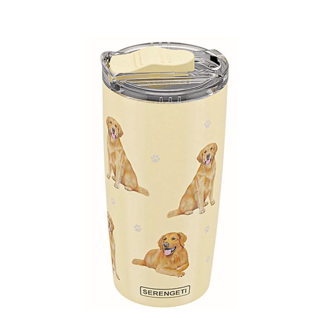 Pets Golden Retriever Serengeti Tumbler  An E & S Pets Golden Retriever Serengeti Tumbler by Best of Breed.  Ever wanted to stock a large tumbler where the contents stay hot or cold for hours? Well, now you can with this 591ml ultimate tumbler. With Golden Retriever images beautifully adorned around the outside, this is a must for all dog lovers.