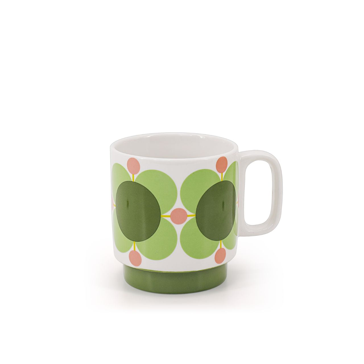 Tipperary Orla Kiely Set 2 Stacking Mugs - Atomic Flower Bubblegum & Basil  DESIGNED IN THE UK BY ORLA KIELY: This set of two mugs has a unique 'Atomic Flower' print and is designed to be stacked.