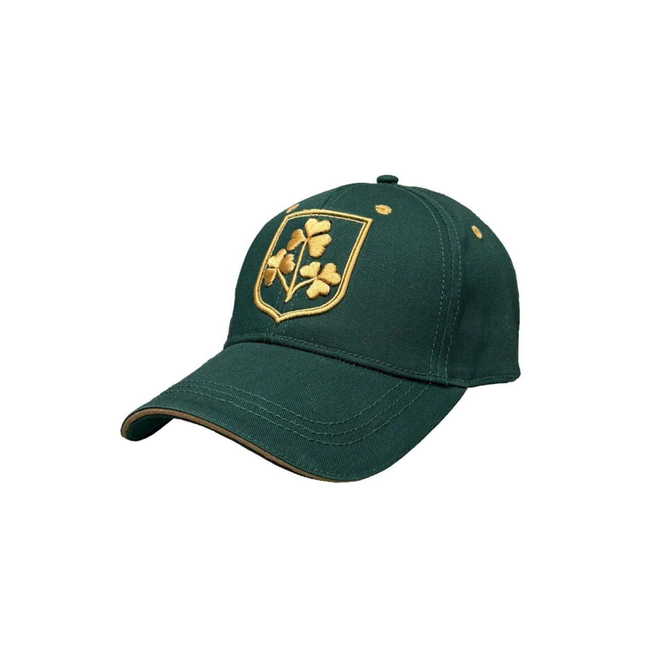 A striking baseball cap finished with Shamrock crest detailing in dark green and gold. Heritage-inspired with a clean structure. Easy to style.