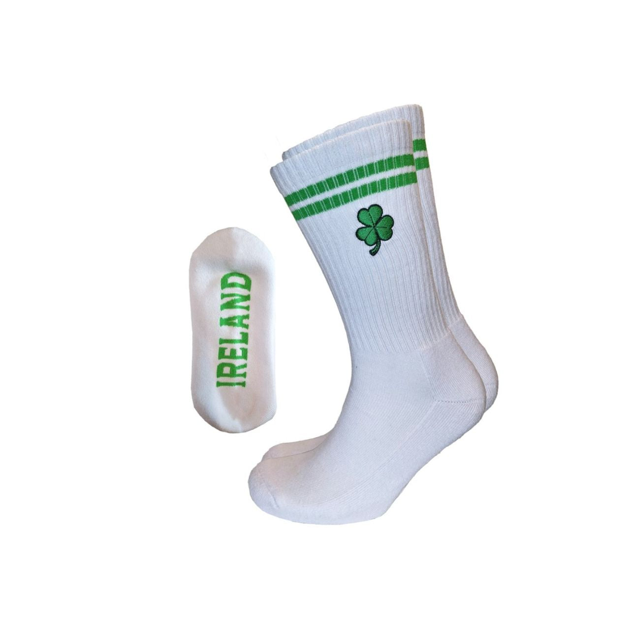 Shamrock sports socks in white and green for a fresh, sporty Irish look. Soft cotton blend keeps them comfortable and easy for daily wear. Great for match days, walks, and casual weekends.