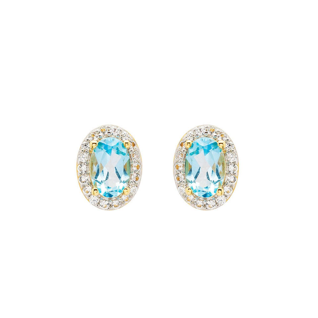 Elevate your collection with these ShanOre 14kt Gold Vermeil Earrings, featuring genuine blue topaz stones set within a delicate halo design.