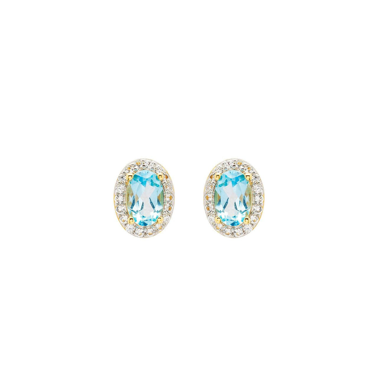 Elevate your collection with these ShanOre 14kt Gold Vermeil Earrings, featuring genuine blue topaz stones set within a delicate halo design.