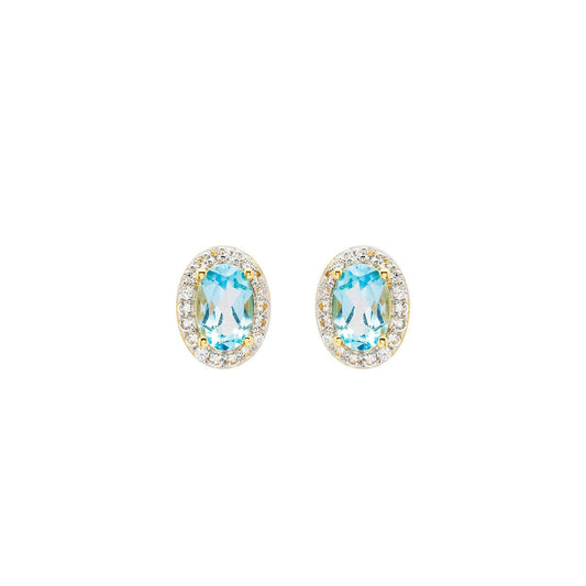 Elevate your collection with these ShanOre 14kt Gold Vermeil Earrings, featuring genuine blue topaz stones set within a delicate halo design.