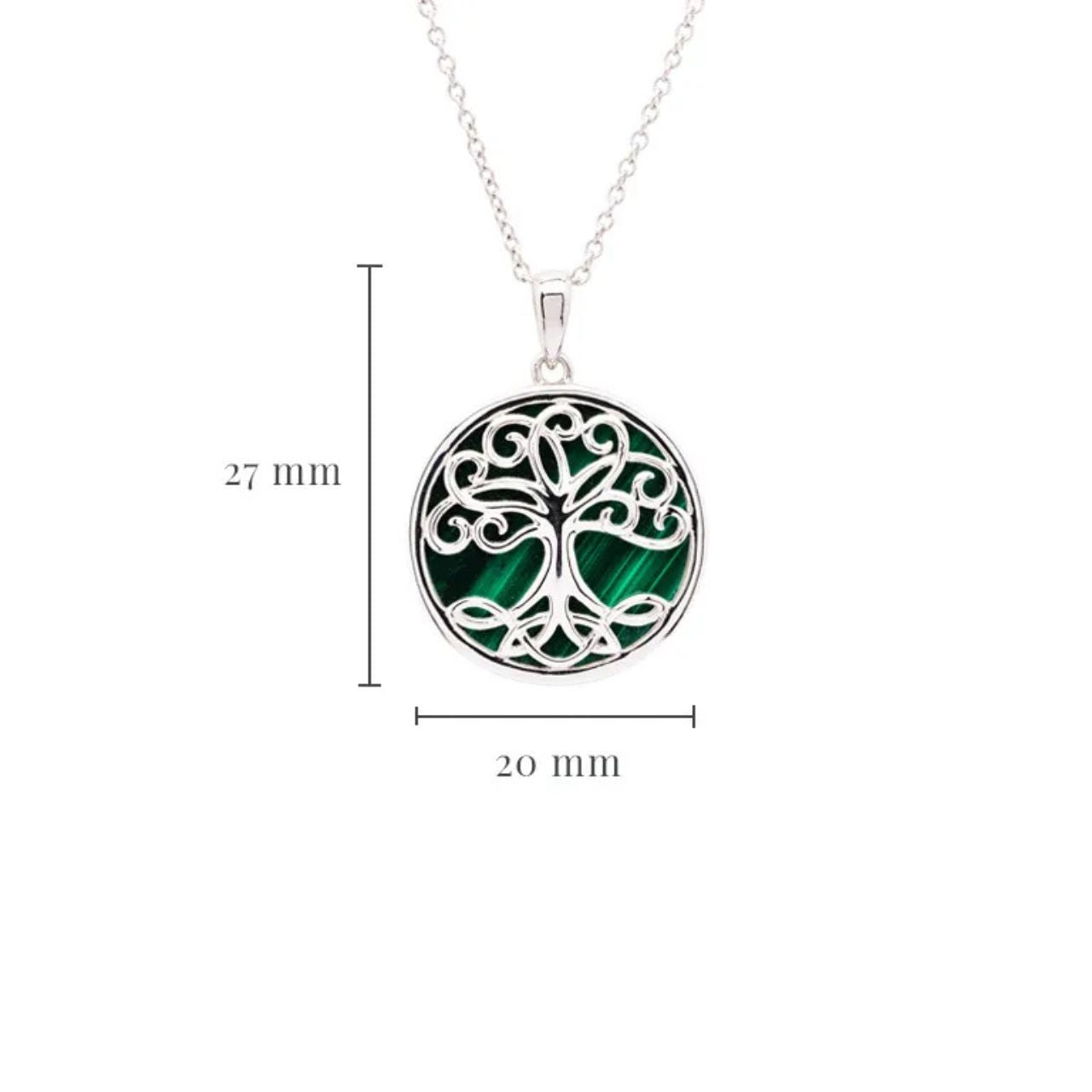 Shanore’s Green Malachite Sterling Silver Tree of Life Pendant Necklace inspires the wearer to find her roots and reach the sky. Green malachite reminds of rich foliage and helps inner transformation. Likewise, the Celtic Tree of Life symbolizes riches and rebirth.