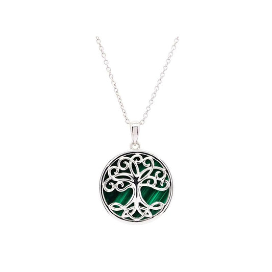 Shanore’s Green Malachite Sterling Silver Tree of Life Pendant Necklace inspires the wearer to find her roots and reach the sky. Green malachite reminds of rich foliage and helps inner transformation. Likewise, the Celtic Tree of Life symbolizes riches and rebirth.