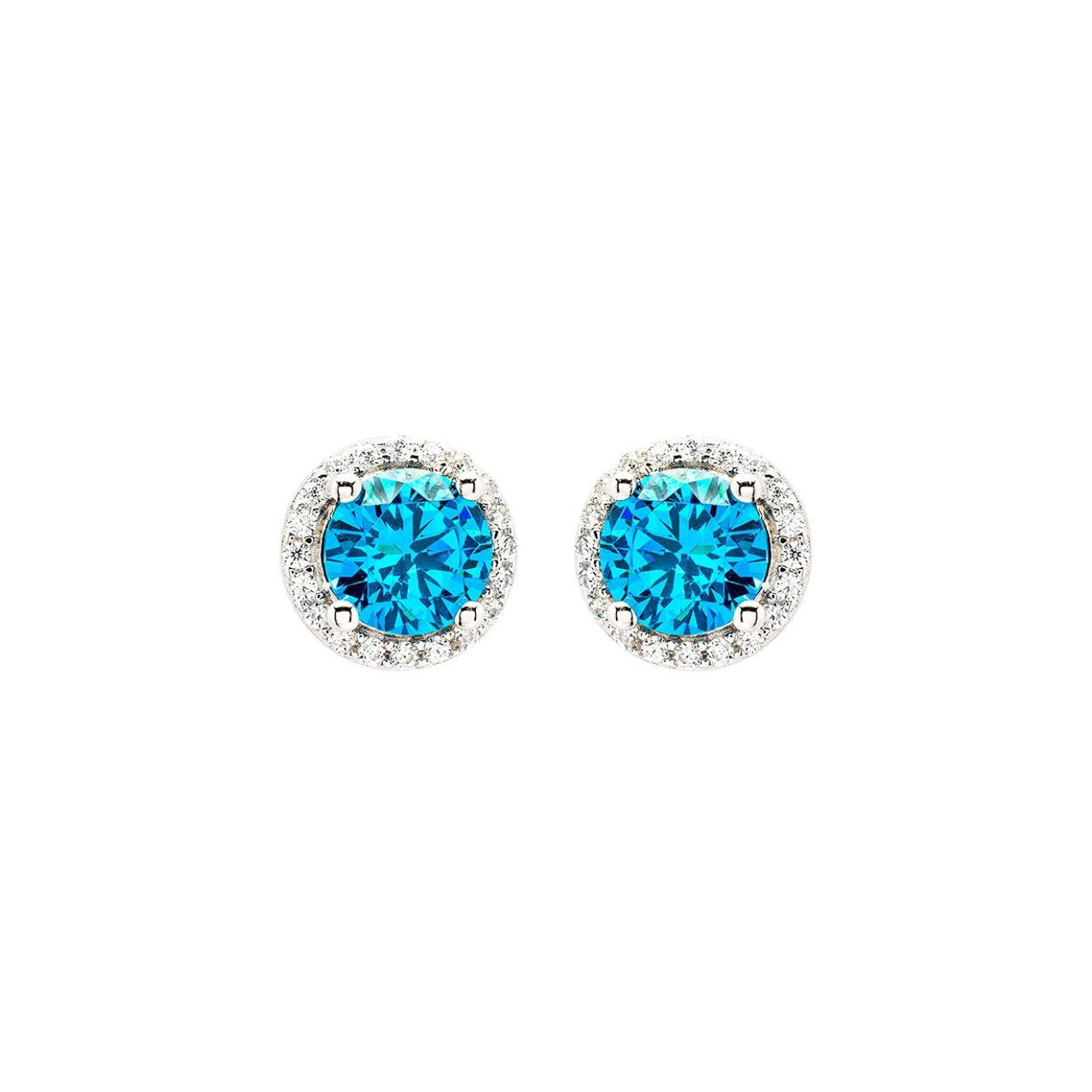 Sterling Silver Aquamarine CZ Halo Earrings by ShanOre