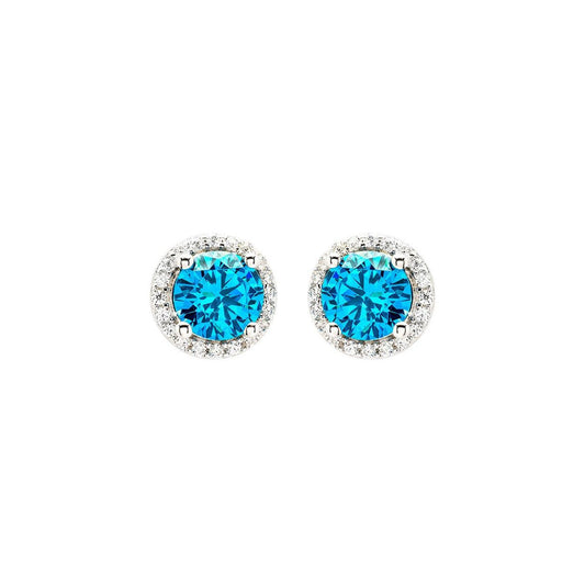 Sterling Silver Aquamarine CZ Halo Earrings by ShanOre