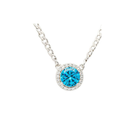 Sterling Silver Aquamarine CZ Halo Necklace by ShanOre