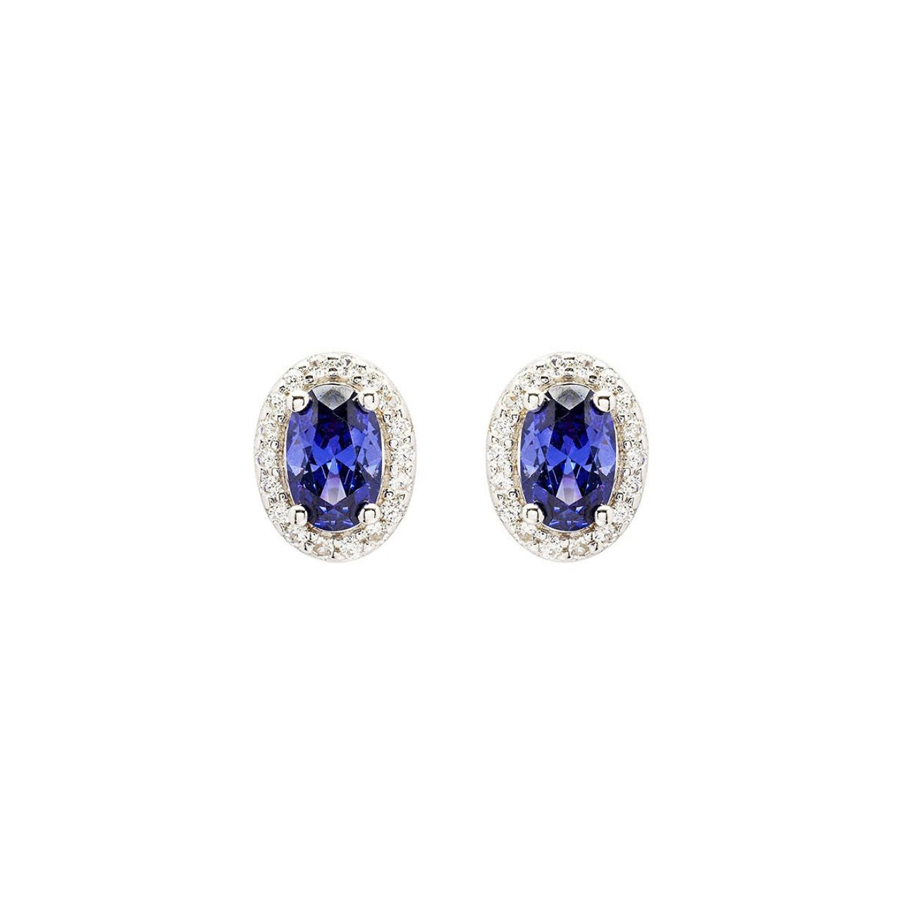 Sterling Silver Tanzanite CZ Halo Earrings by ShanOre