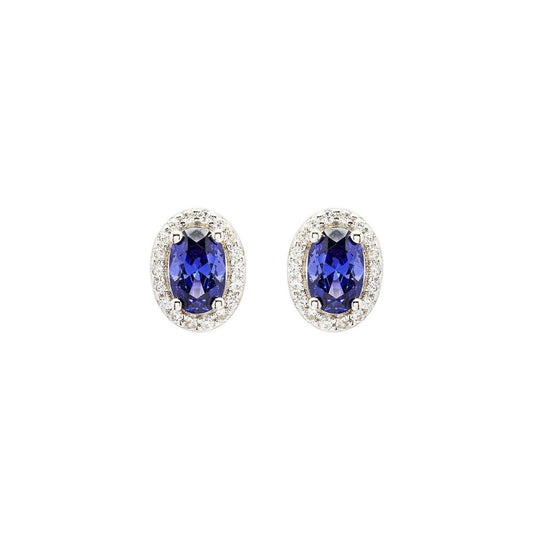 Sterling Silver Tanzanite CZ Halo Earrings by ShanOre