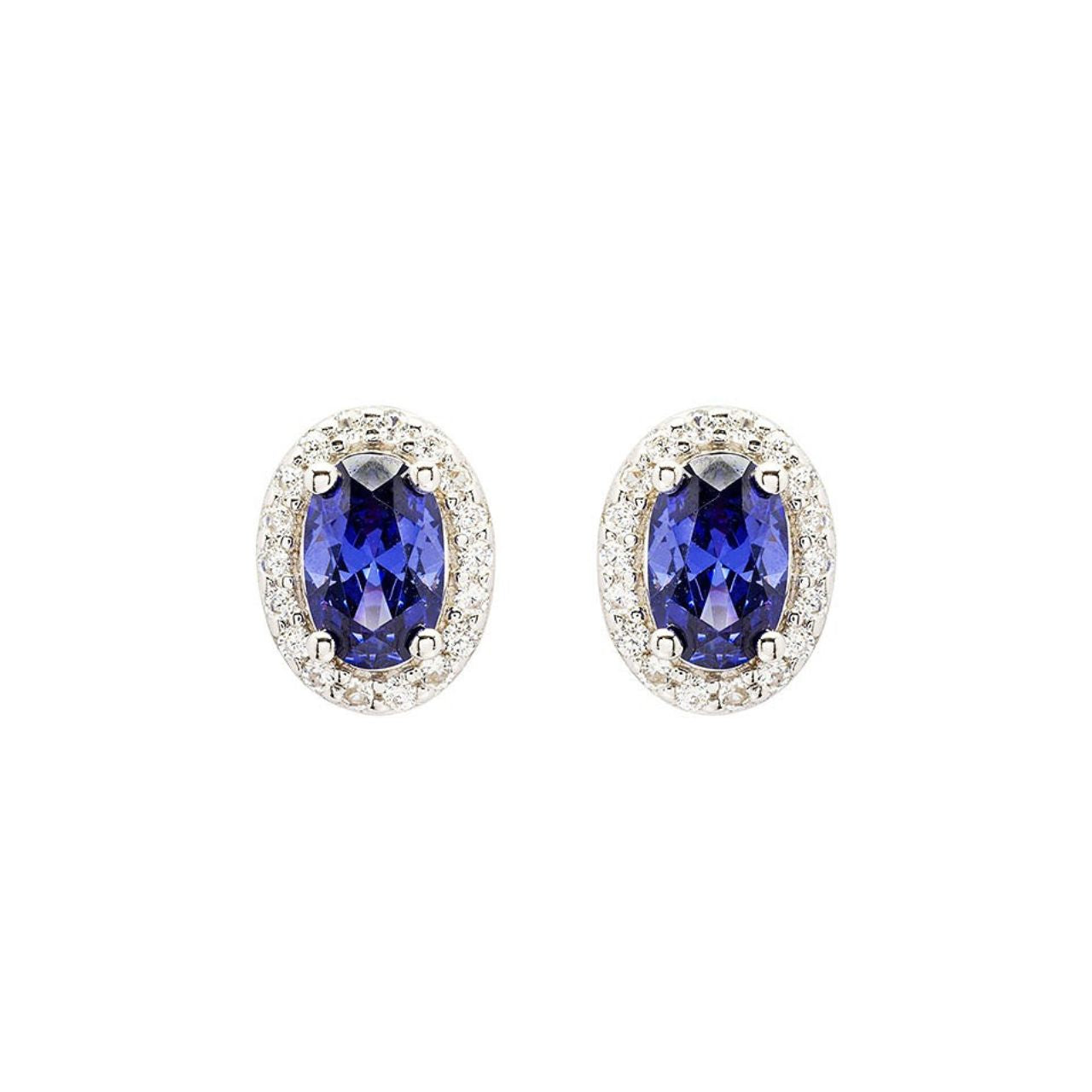 Sterling Silver Tanzanite CZ Halo Earrings by ShanOre