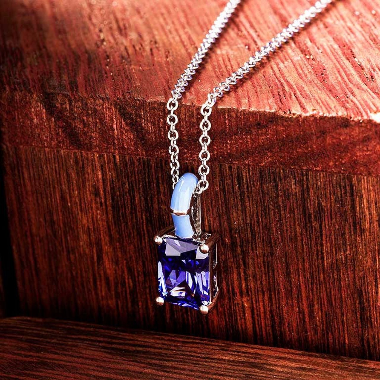 Sterling Silver Tanzanite CZ with Blue Enamel Necklace by ShanOre
