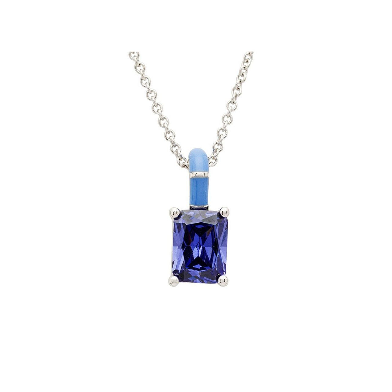 Sterling Silver Tanzanite CZ with Blue Enamel Necklace by ShanOre