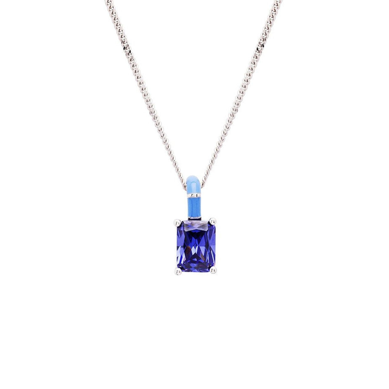 Sterling Silver Tanzanite CZ with Blue Enamel Necklace by ShanOre