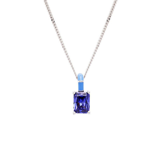 Sterling Silver Tanzanite CZ with Blue Enamel Necklace by ShanOre