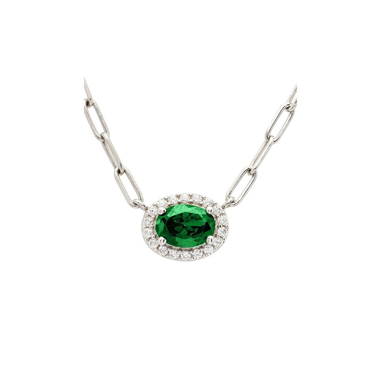 Sterling Silver Emerald CZ Halo Necklace by ShanOre