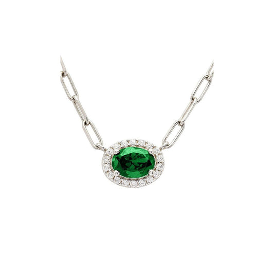 Sterling Silver Emerald CZ Halo Necklace by ShanOre