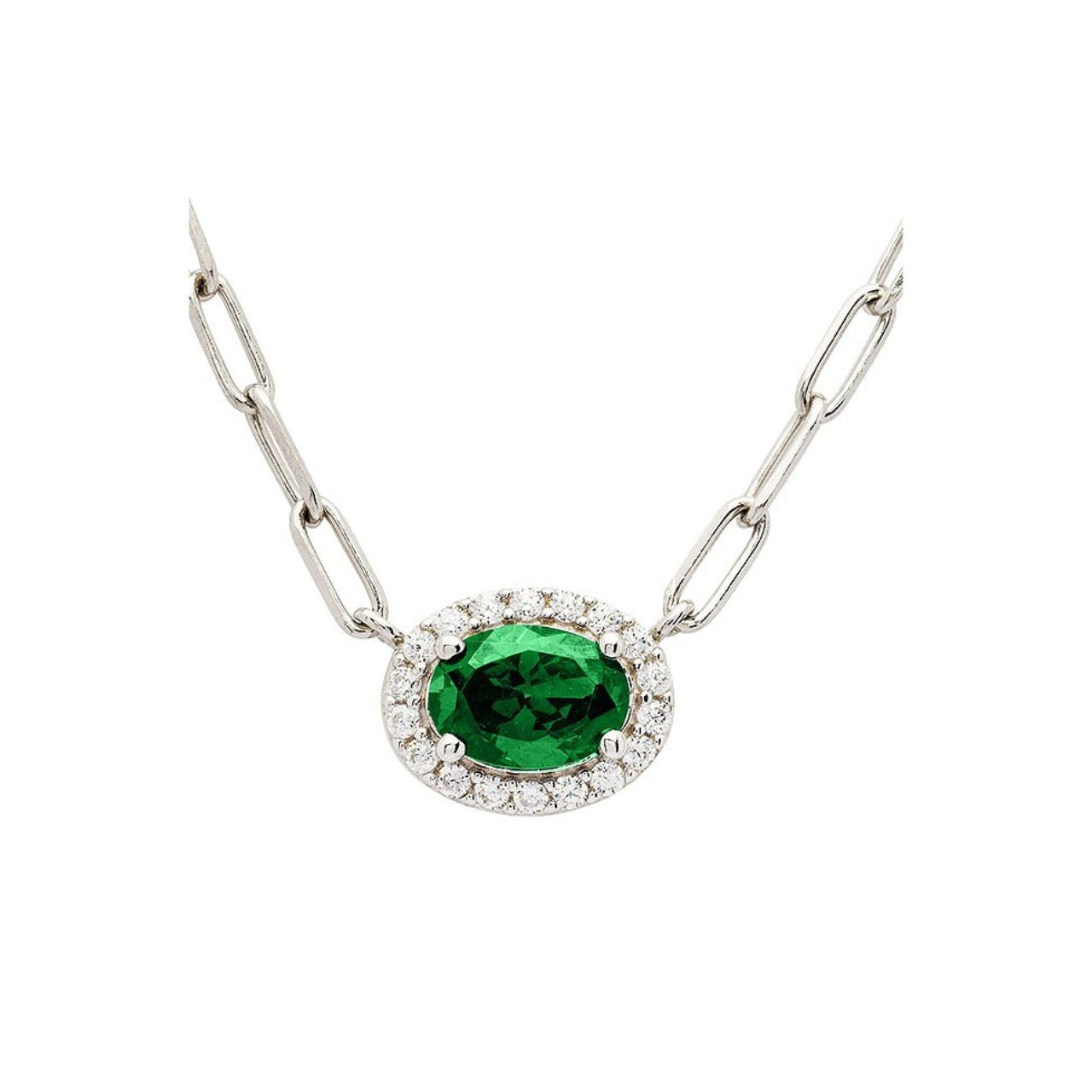 Sterling Silver Emerald CZ Halo Necklace by ShanOre