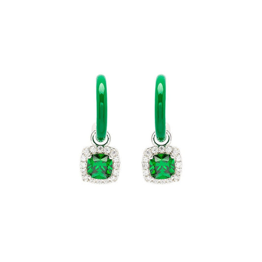 Sterling Silver Green CZ with Green Enamel Drop Earrings by ShanOre