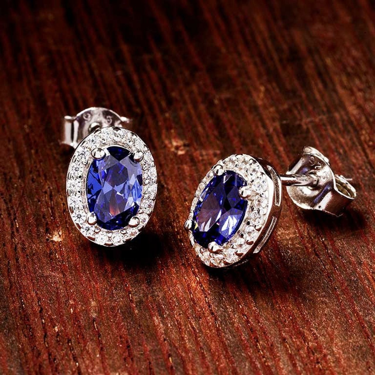 Sterling Silver Tanzanite CZ Halo Earrings by ShanOre