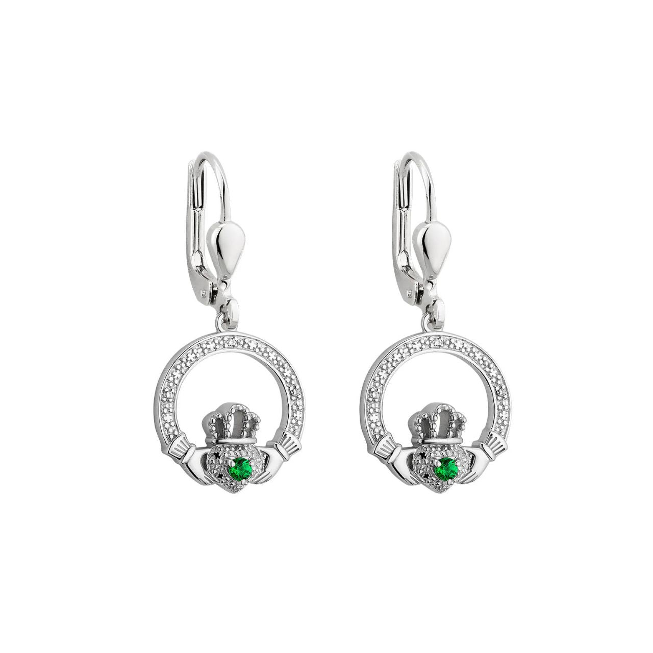 These Irish Claddagh earrings are decorated with white crystals and completed with vibrant green crystals at the heart. Claddagh jewellery is a perfect gift for loved ones and friends, as The Claddagh heart represents love, the hands symbolise friendship, and the crown stands for loyalty.