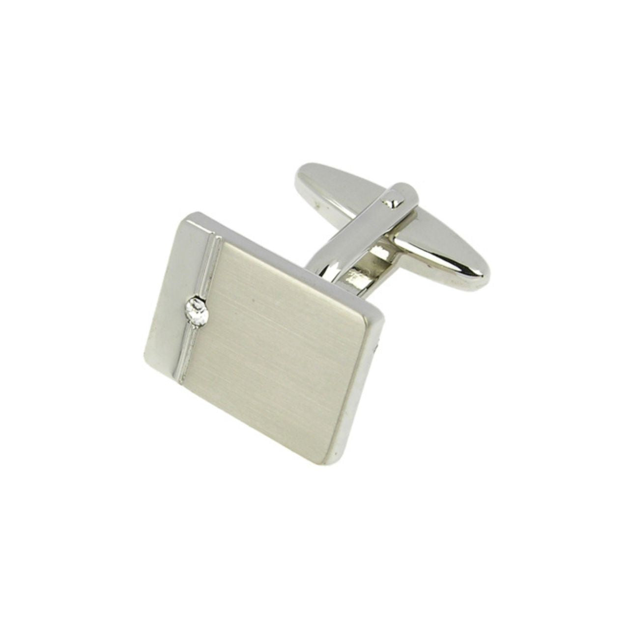 Silver Horizontal Line Single Crystal Cufflink by Tipperary  This pair of cufflinks comes in a gift box and makes a great gift for fathers, brothers, colleagues and friends for all occasions. Also a great gift for grooms and groomsmen.
