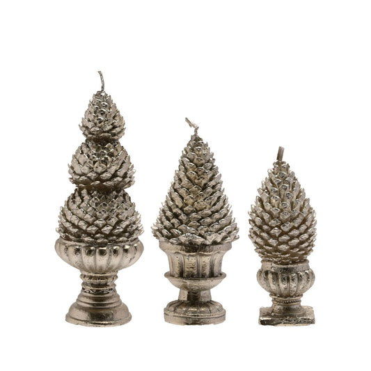 Silver Pinecone Christmas Candles Set  A set of 3 silver pinecone candles by THE SEASONAL GIFT CO.  These standout candles will help to create a magical Winter Wonderland at home when lit during the festive period.