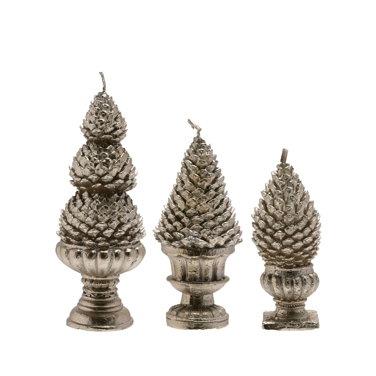 Silver Pinecone Christmas Candles Set  A set of 3 silver pinecone candles by THE SEASONAL GIFT CO.  These standout candles will help to create a magical Winter Wonderland at home when lit during the festive period.