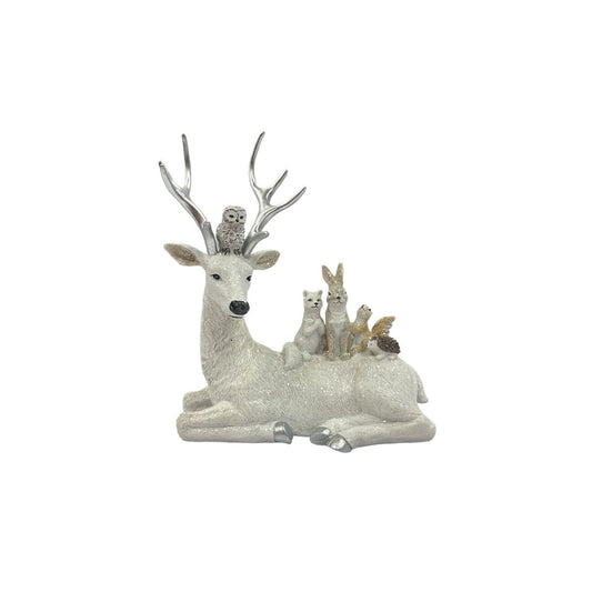 The Resin Silver Sparkle Animals On a Reindeer Figurine - 23cm introduces a refined centrepiece for seasonal interiors.