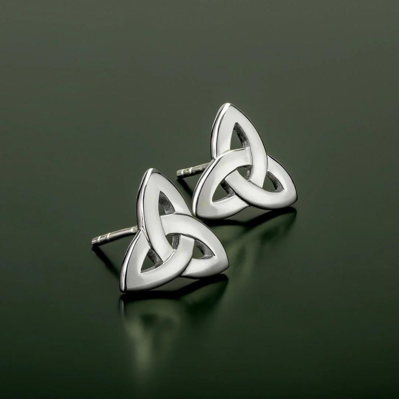 These sterling silver stud earrings feature the symbolic Trinity Knot. Legend has it that monks used to work tirelessly to illustrate the gospels, and the result is the Trinity Knot. The design has no beginning and no end, signifying eternal life and endless love. These sterling silver stud earrings have been Irish hallmarked in Dublin Castle.