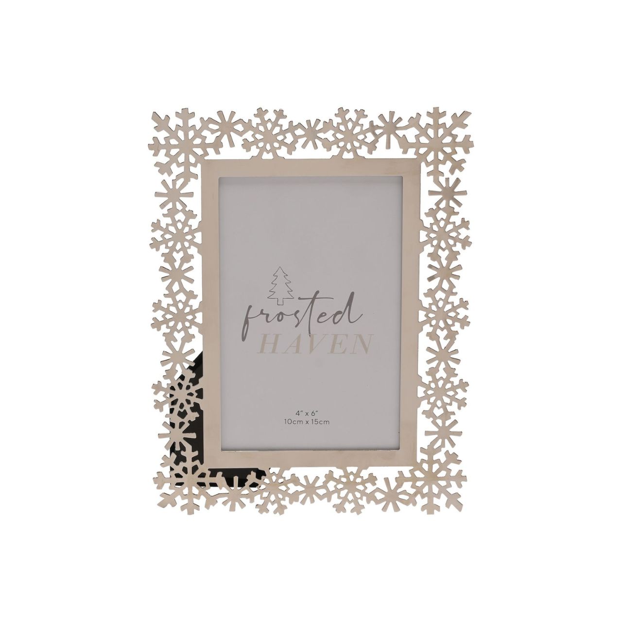 Silverplated Christmas Snowflake Photo Frame 4" x 6"  A silver plated snowflake photo frame.  This glistening frame provides a festive display for photographs of loved ones at Christmas time.