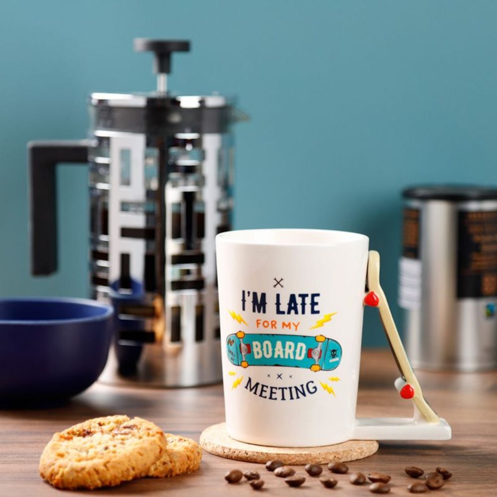 Skateboard Slogan Ceramic Shaped Handle Mug  - Material: Ceramic (Dolomite) - Food Safe: Yes