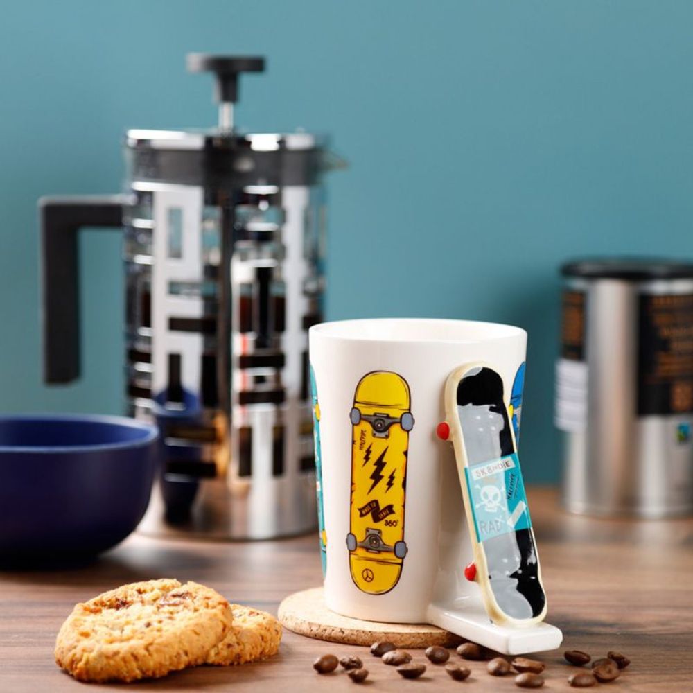 Skateboard Slogan Ceramic Shaped Handle Mug  - Material: Ceramic (Dolomite) - Food Safe: Yes