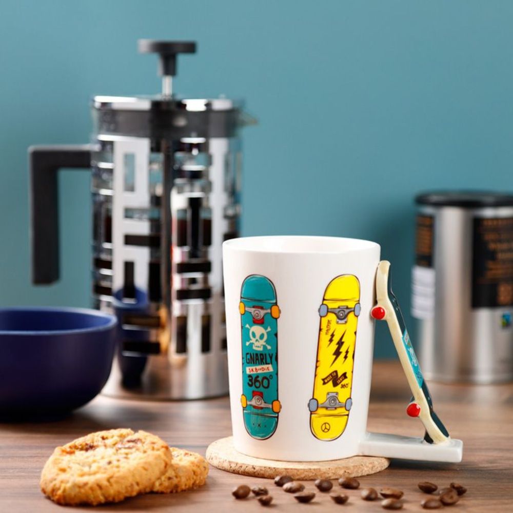 Skateboard Slogan Ceramic Shaped Handle Mug  - Material: Ceramic (Dolomite) - Food Safe: Yes