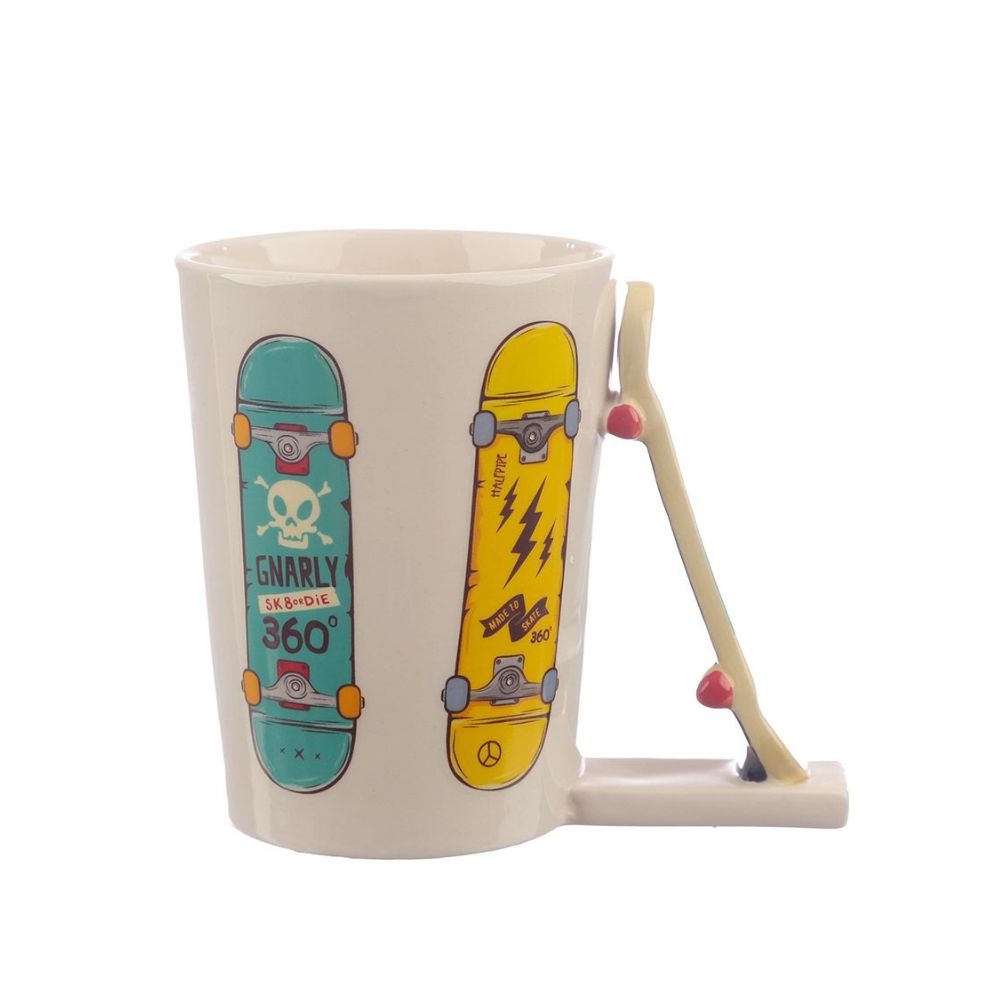 Skateboard Slogan Ceramic Shaped Handle Mug  - Material: Ceramic (Dolomite) - Food Safe: Yes