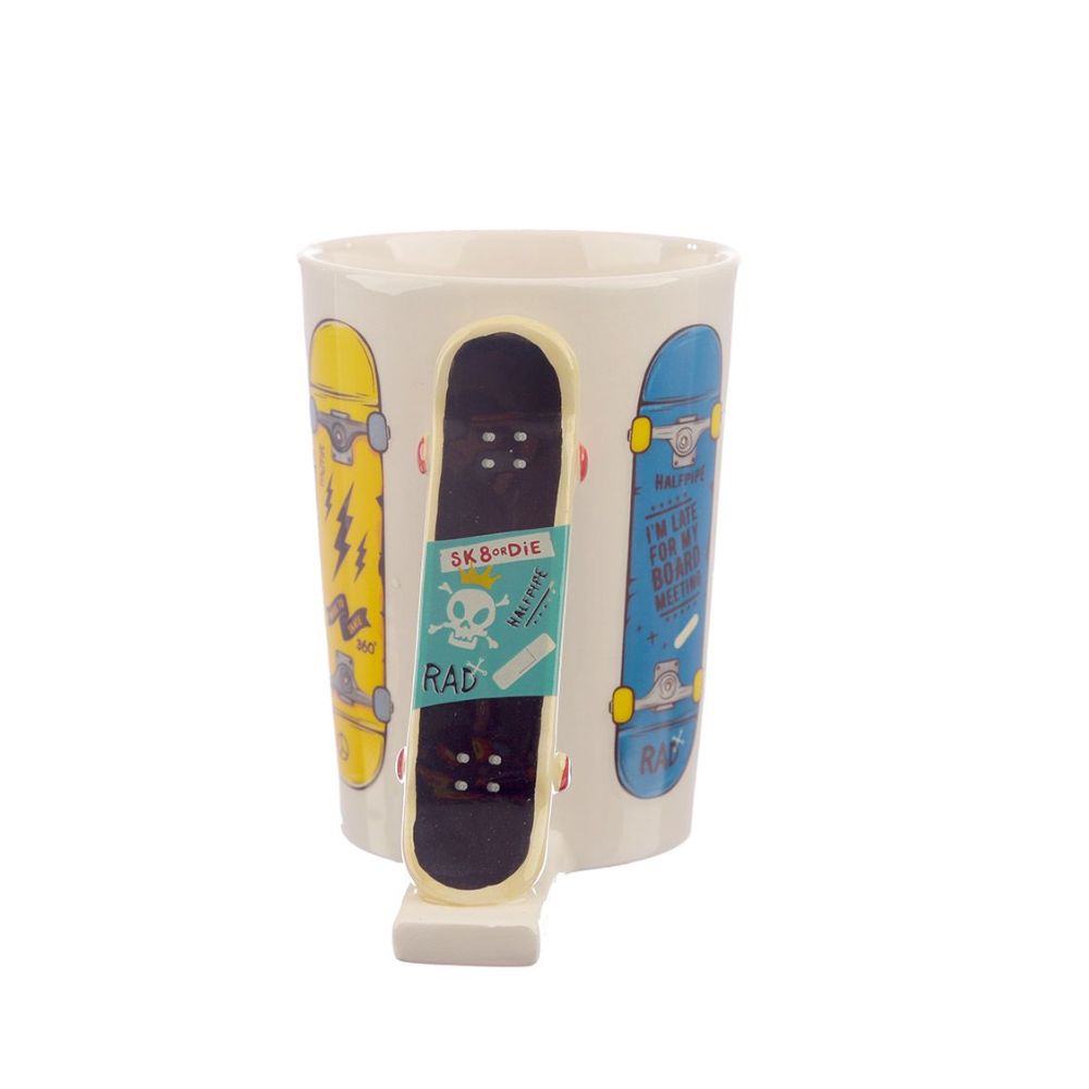 Skateboard Slogan Ceramic Shaped Handle Mug  - Material: Ceramic (Dolomite) - Food Safe: Yes