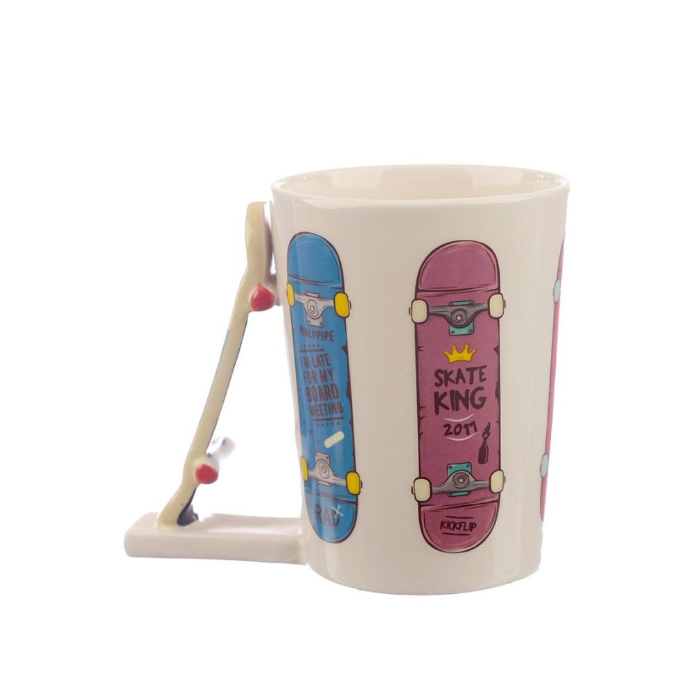 Skateboard Slogan Ceramic Shaped Handle Mug  - Material: Ceramic (Dolomite) - Food Safe: Yes