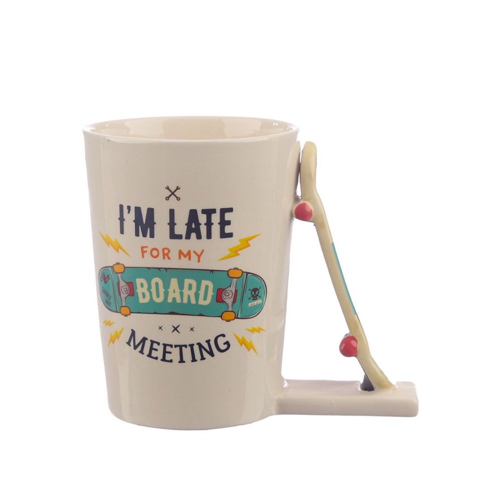 Skateboard Slogan Ceramic Shaped Handle Mug  - Material: Ceramic (Dolomite) - Food Safe: Yes
